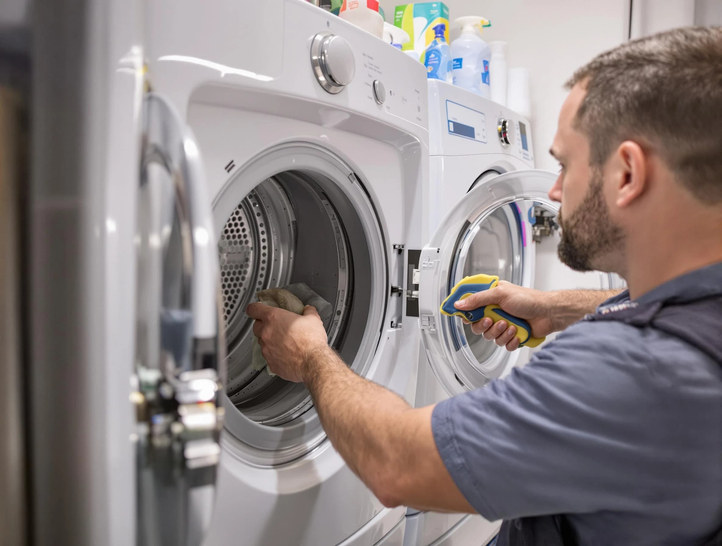 McLoud Dryer Vent Cleaning specialist removing lint buildup from a dryer lint trap system in McLoud