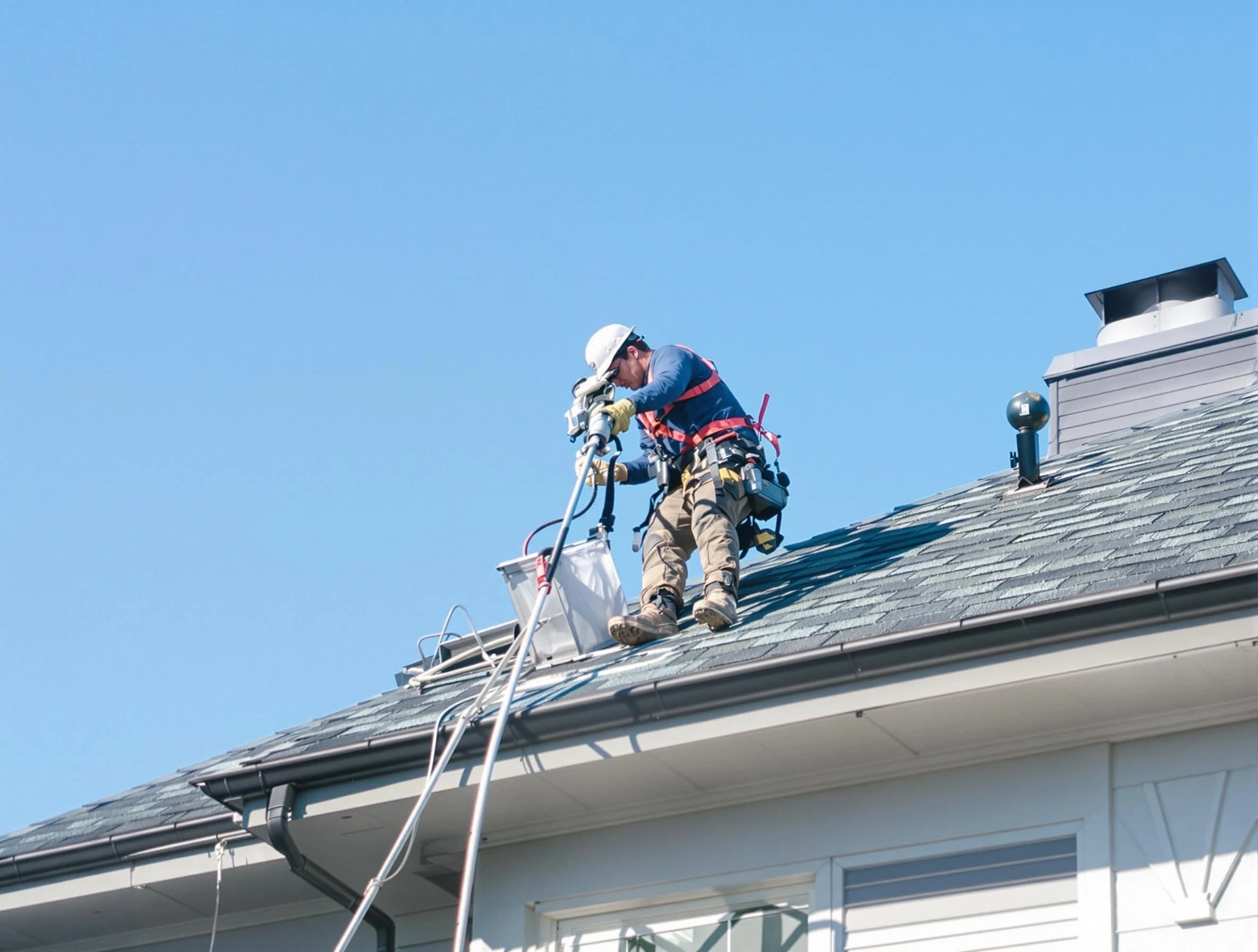 McLoud Dryer Vent Cleaning certified technician cleaning a roof-mounted dryer vent system in McLoud
