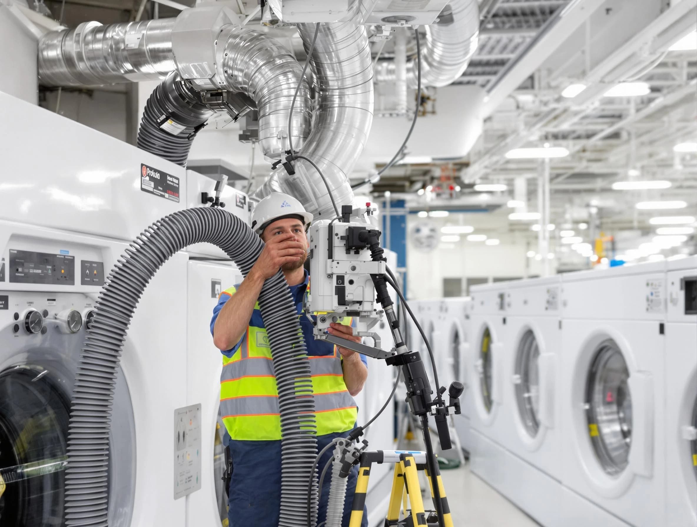 McLoud Dryer Vent Cleaning team performing commercial-grade dryer vent cleaning at a business facility in McLoud