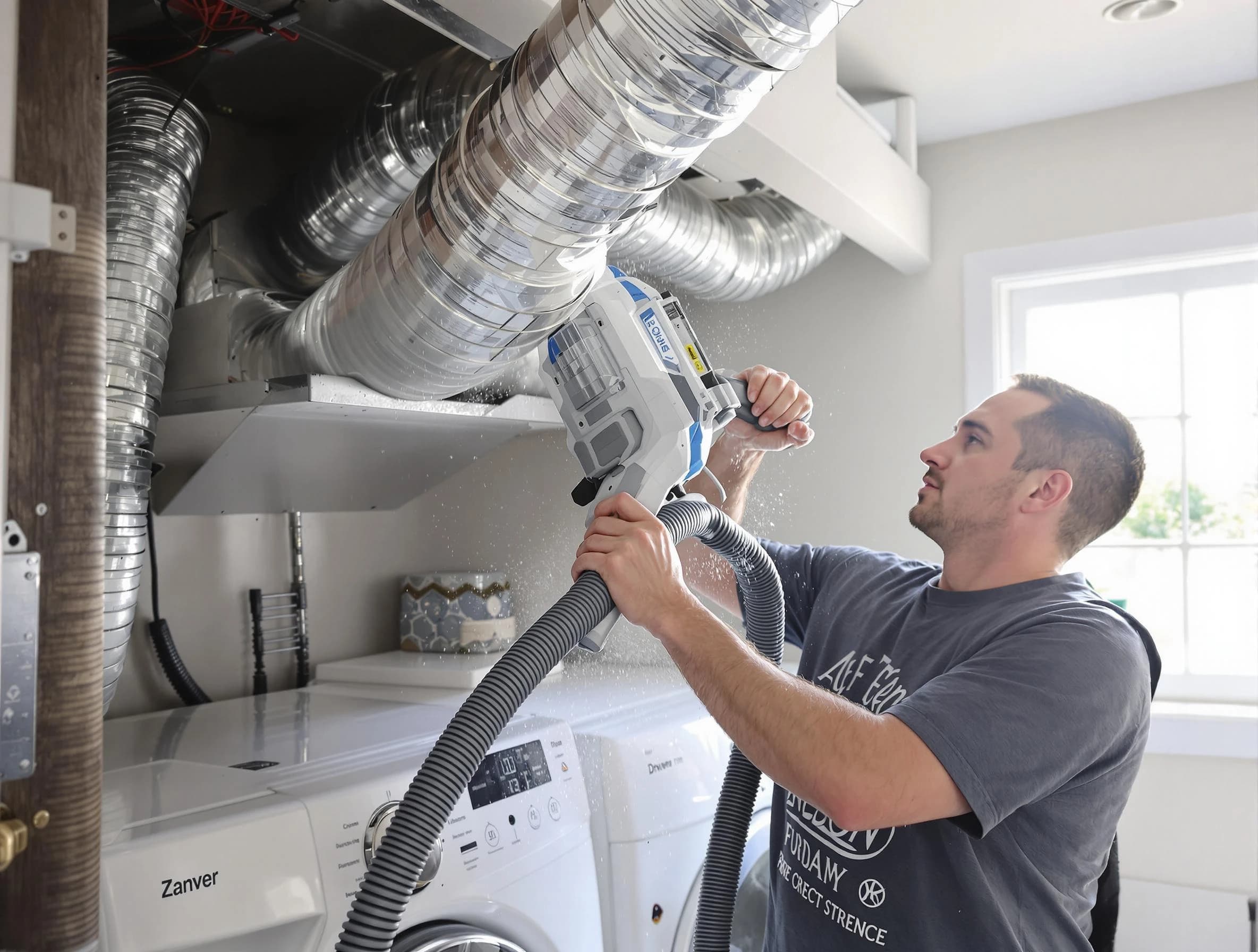 McLoud Dryer Vent Cleaning specialist cleaning deep within a dryer vent duct system in McLoud