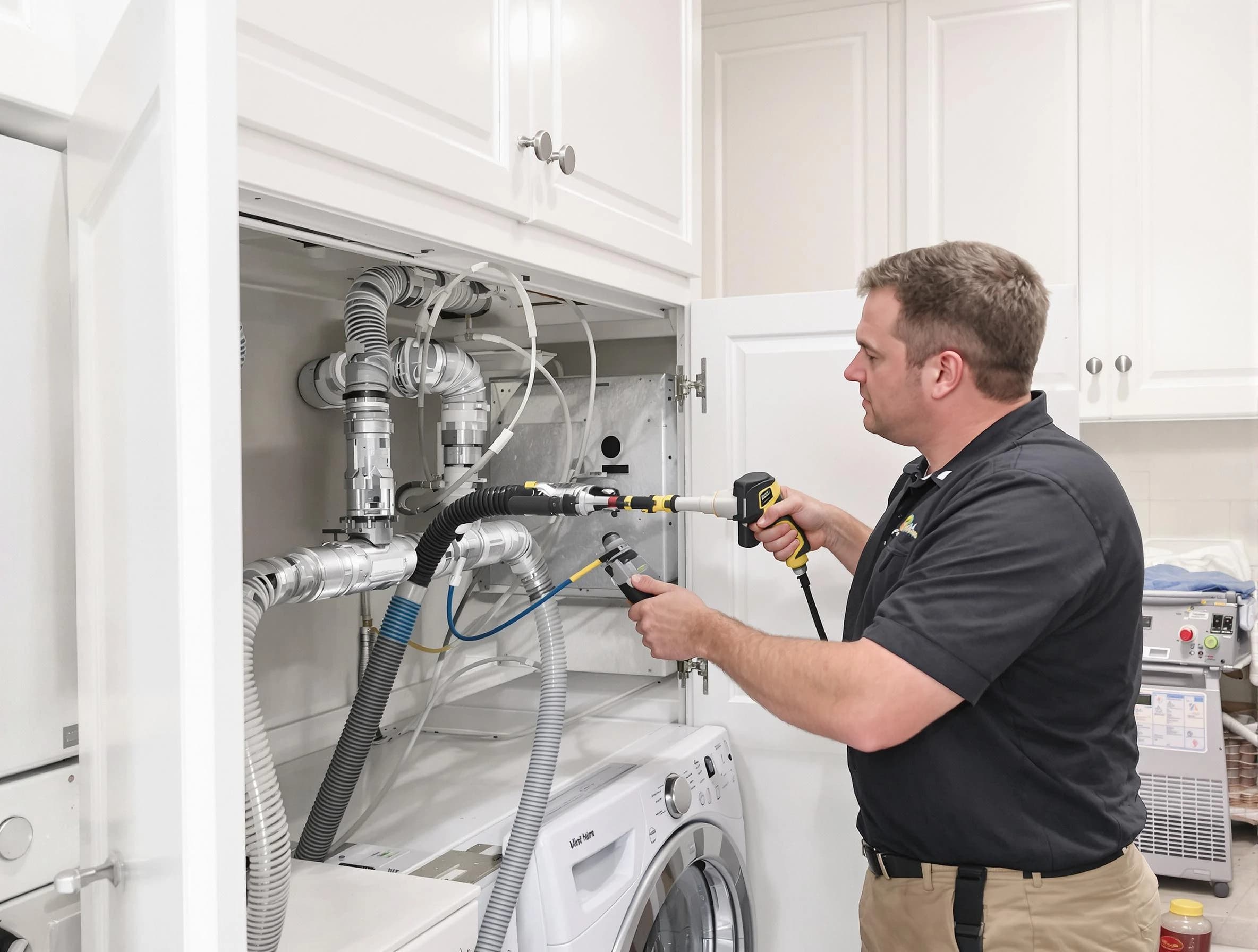 McLoud Dryer Vent Cleaning professional removing severe blockage from a clogged dryer vent in McLoud